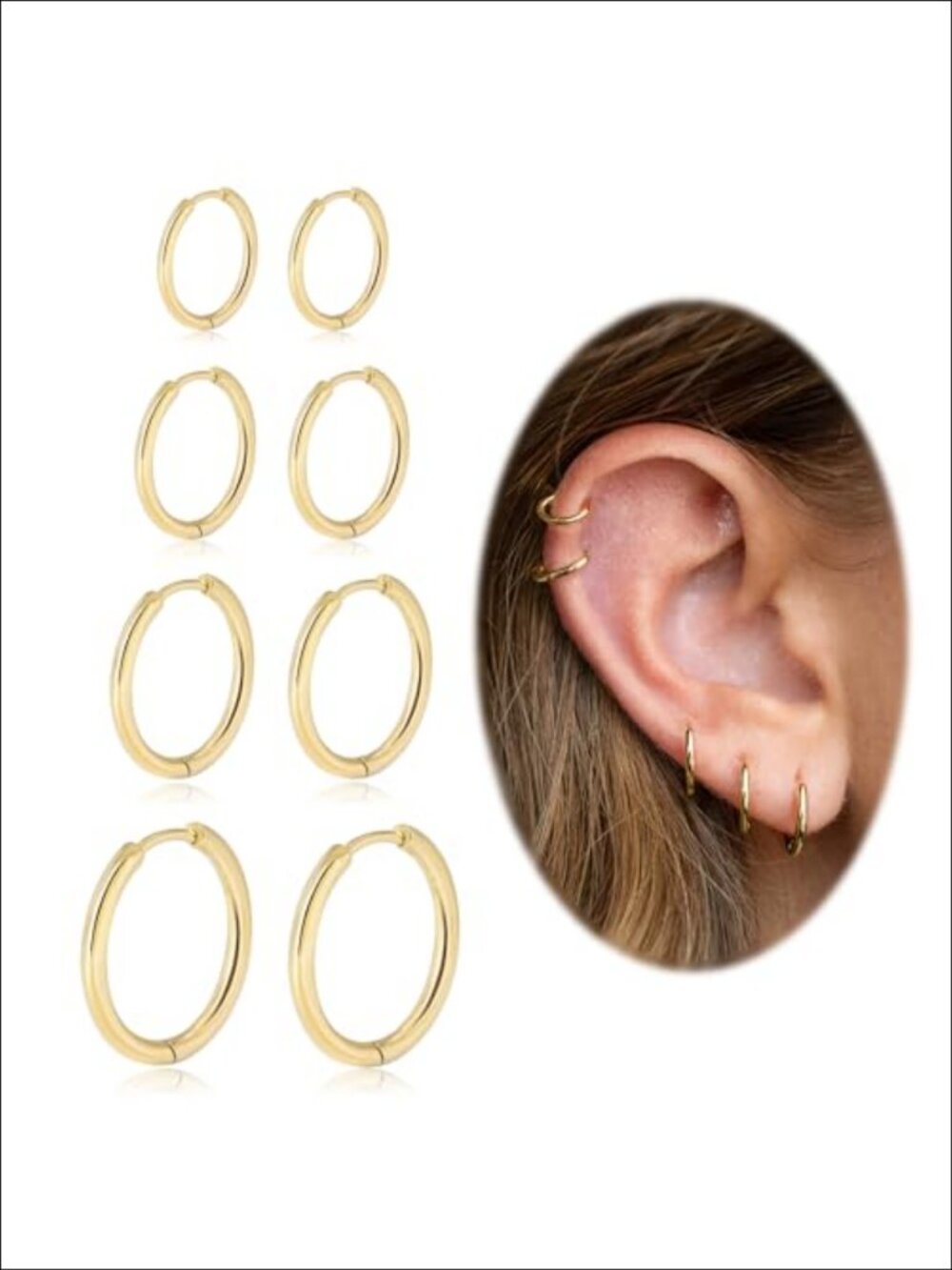 Small Gold Plated Hoop Earrings Set 14k Hypoallergenic Stainless Steel